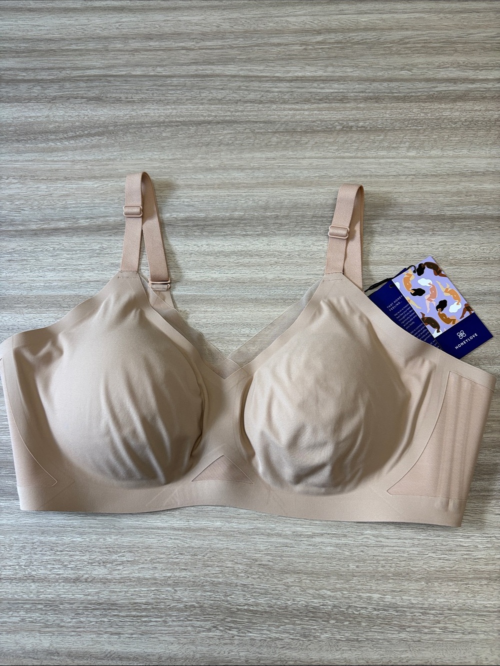 Honeylove Crossover Wireless Bra Size 2X Sand NWT